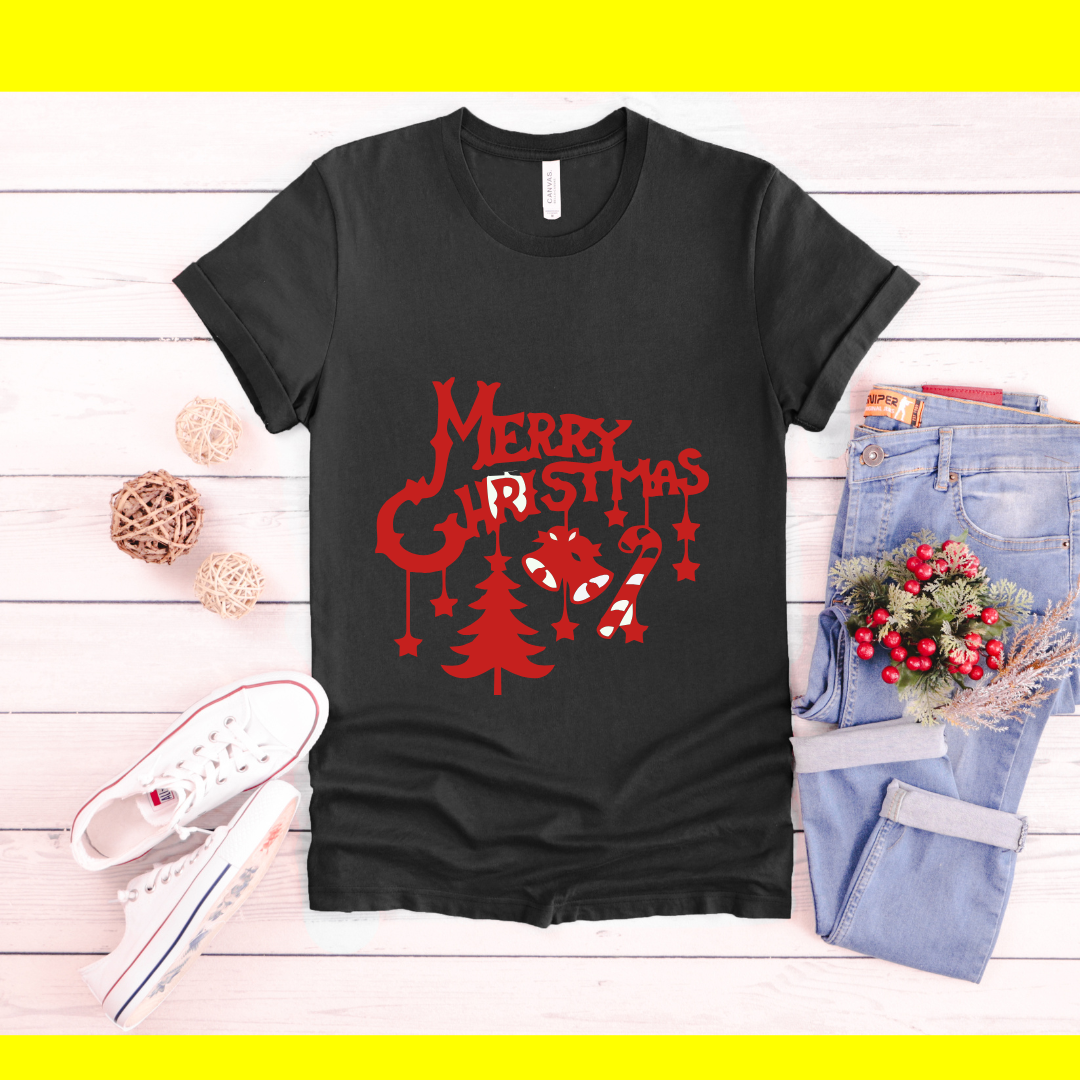 Black Merry Christmas T-shirt with red writing