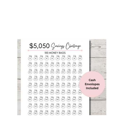 $5050 in 100 days Saving Challenges Includes Cash Envelopes and Highlighter